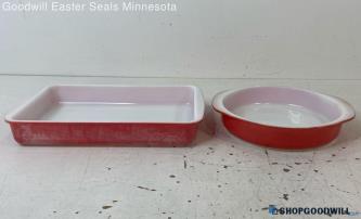 2pc Pyrex Primary Color Red Rectangular & Round Baking Dishes