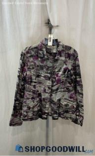 Chico's Women's Purple/Gray Patterned Linen Jacket - Sz M