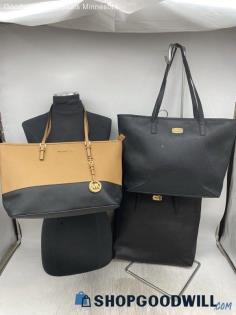 Lot of 3 Michael Kors Black/Beige Tote/Shoulder Bag Womens Leather Handbag/Purse