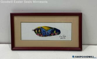 Butterfly & Flowers 2x5" Matted & Framed Painted Feather Saray Ramirez Signed