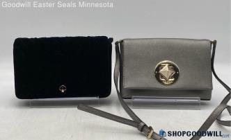 Kate Spade Amelia/Sally Black/Pewter Velvet/Saffiano Leather Clutch/Crossbody