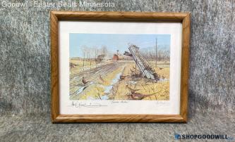 Les C Kouba Signed "Leavin' Shelter" Farm Pheasant Wildlife Bird Print Framed