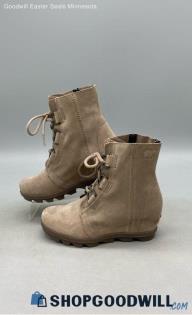 Sorel Women's Joan of Arctic Wedge II Beige Suede Boots Sz 4