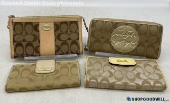 Lot of 4 Coach Signature Brown Tan Wallet Canvas Jacquard Handbag Purse