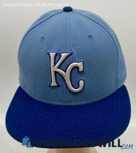 New Era Men's KC Baseball Fitted Cap Blue White Hat - Sz 7 1/2 - 7 5/8