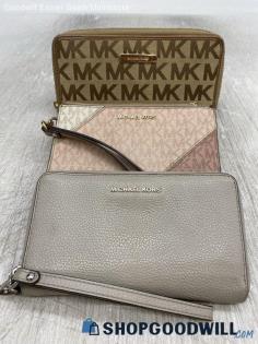 Lot of 3 Michael Kors Monogram Khaki/Pink Wallet Womens Leather Handbag/Purse