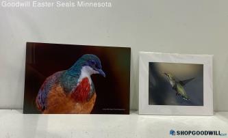 2pc Walter Hunt Bird Photograph Prints x1 Matted & Signed; x1 Metal Wall Print