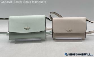 Lot Of 2 Kate Spade Mint/Off White Saffiano Leather Flap Crossbody Handbags