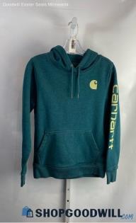 Carhartt Women's Teal/Mint Logo Graphic Relaxed Fit Hoodie - Sz S