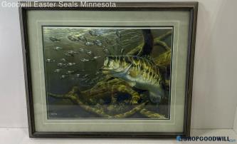 Quick Silver Print of Large Mouth Bass by Al Agnew Signed Framed 237 of 999