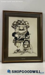 "The Pro" Gary Patterson Framed Vintage Golf Ink Drawing Reproduction Art Print