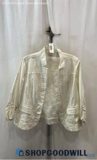 Chico's Women's White Open Ruffle Trim Blazer - Sz M