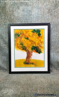 "Fall Tree" B.J. Signed Original 1/1 Autumn Nature Painting Framed Art Decor