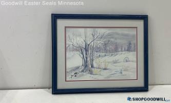 Maxine Signed Matted & Framed Original '97 Winter Landscape Watercolor Painting