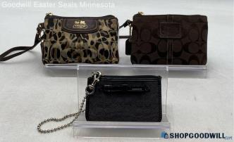 Lot Of 3 Coach Signature Black/Brown Cheetah Print Canvas Wallets/Wristlets