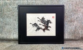 "Flight I" Mary Yang Signed Cranes Geese Bird Wildlife Nature Decor Print Framed