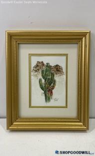 Carla Gibson Original Matted & Framed "Christmas Cactus" Mixed Media Watercolor