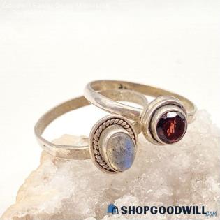 .925 Garnet & Moonstone Ring Size 6 3/4 & 7 - 3.11g