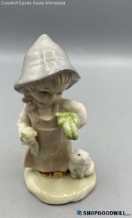 Vintage Porcelain Farmer's Child Gathering Vegetable w/His Cat Figurine Statue