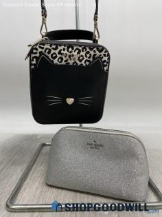 Lot of 2 Kate Spade Black/Silver Satchel/Clutch Womens Leather Handbag/Purse