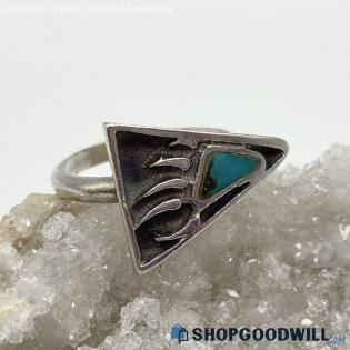 .925 Turquoise Inlaid Spirit Bear Claw Southwest Style Ring Size 5 3/4 - 3.56g