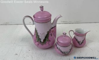 Vohenstrauss Johann Seltmann Pink Tea Pot & Sugar & Creamer Dish Set Bavaria