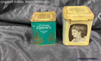 Vintage Sir Thomas Lipton Ceylon Tea + Queen Elizabeth Containers