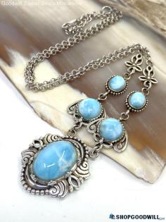 .925 Cabochon Larimar Beautiful Southwest Style Necklace 25.35g