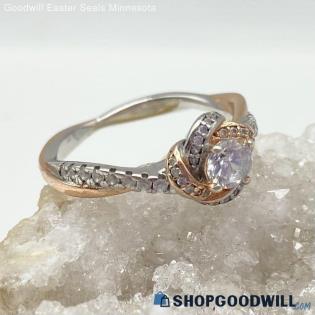 .925 Two-Tone Knotted Cubic Zirconia Ring Size 7 - 2.78g