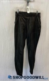 Spanx Women's Black Pull on Faux Leather Coated Ankle Pant - Sz M