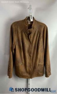 Chico's Women's Brown/Black Faux Suede Lightweight Zip Up Jacket - Sz L