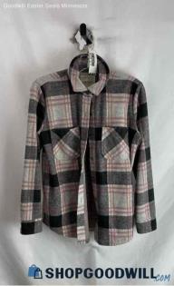 Lucky Brand Women's Pink/Gray Plaid Midweight Button Up Flannel - Sz S