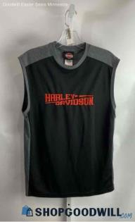 Harley-Davidson Men's Gray/Orange Logo Embroidered Active Muscle Tank Top - Sz M