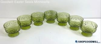 7PC Anchor Hocking Milano Green Coupe Dessert Glass Cups