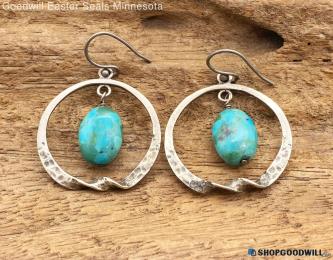 .925 SILPADA Turquoise Circle Dangle Earrings 6.87g