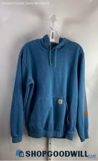 Carhartt Men's Blue/Brown Logo Graphic Sleeve Pullover Hoodie - Sz S