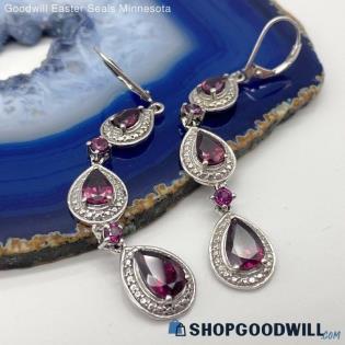 .925 Rhodolite Garnet Teardrop Dangle Earrings 8.08g