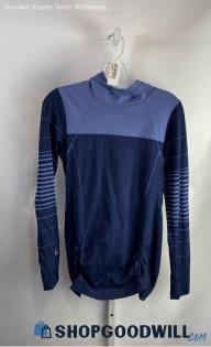 Athleta Women's Navy/Blue Heathered Striped Lightweight Hooded Sweatshirt - Sz M