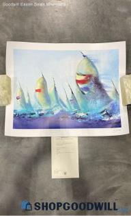 Victor Spahn "July Sails" Coa 22"x16.5" Abstract Ocean Boats Seriolithograph Art