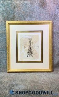 Moore Signed Vtg Ornate Angel Altar Lamp Embellished Print Matted & Framed Decor