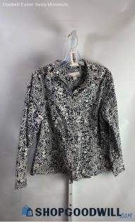 Chico's Women's Black/White Patterned Slim Fit Button Up - Sz 2