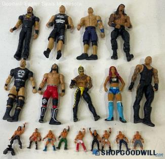 2lb Mattel Mixed WWE Wrestling Action Figures/Microfigures Vtg 2011-17+w/1 Stand