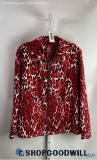 Chico's Zenergy Red/Black Patterned Full Zip Thin Lightweight Jacket - Sz 3