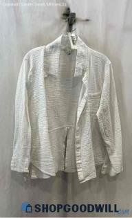 Lucky Brand Women's White Textured Button Up Back Slit Light Shirt - Sz L