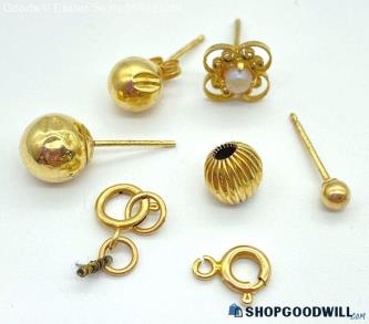 14K Yellow Gold Single Earrings and Jewelry Scrap 1.06 grams