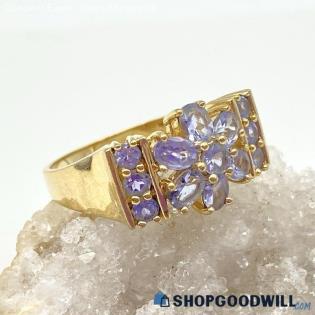 14K Yellow Gold Faceted Tanzanite Floral Ring Size 7 3/4 - 4.44g