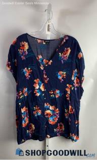 Torrid Women's Navy/Orange Floral Button Up Top - Sz 3