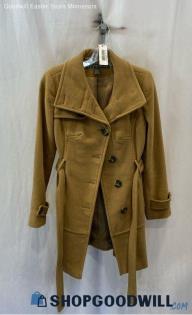 Kenneth Cole Women's Beige Wool Tie Belt Button Up Coat - Sz S