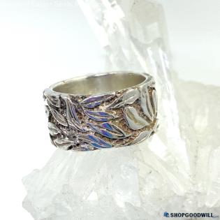 .925 Textured Leaf Pattern Band Ring Size 8.75, 11.94g