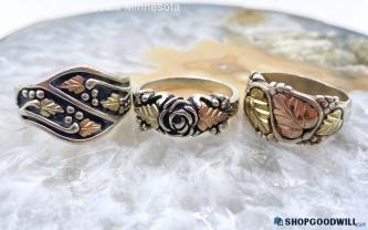 .925 & Tri-Color Gold Grape Leaf Rings (3) 11.73g Sizes 4.5, 5, & 6